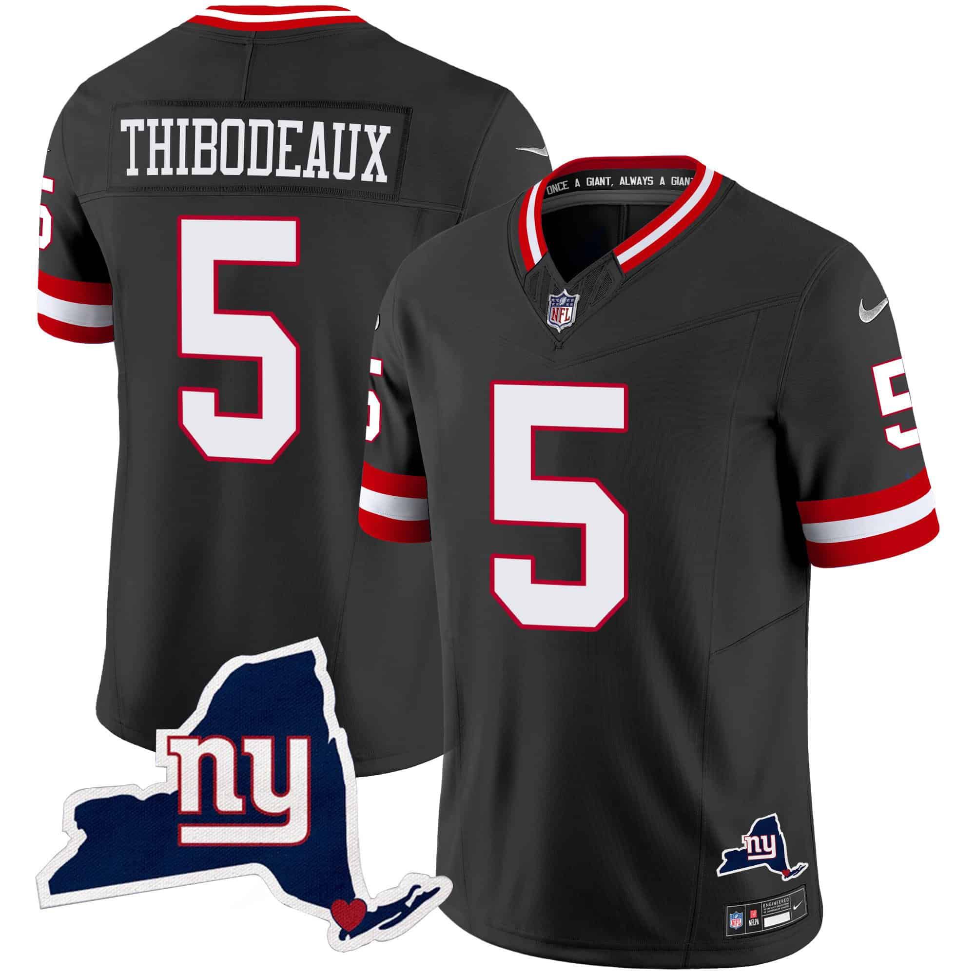 Men New York Giants #5 Thibodeaux Black 2024 Nike Map Patch Limited NFL Jersey style 1